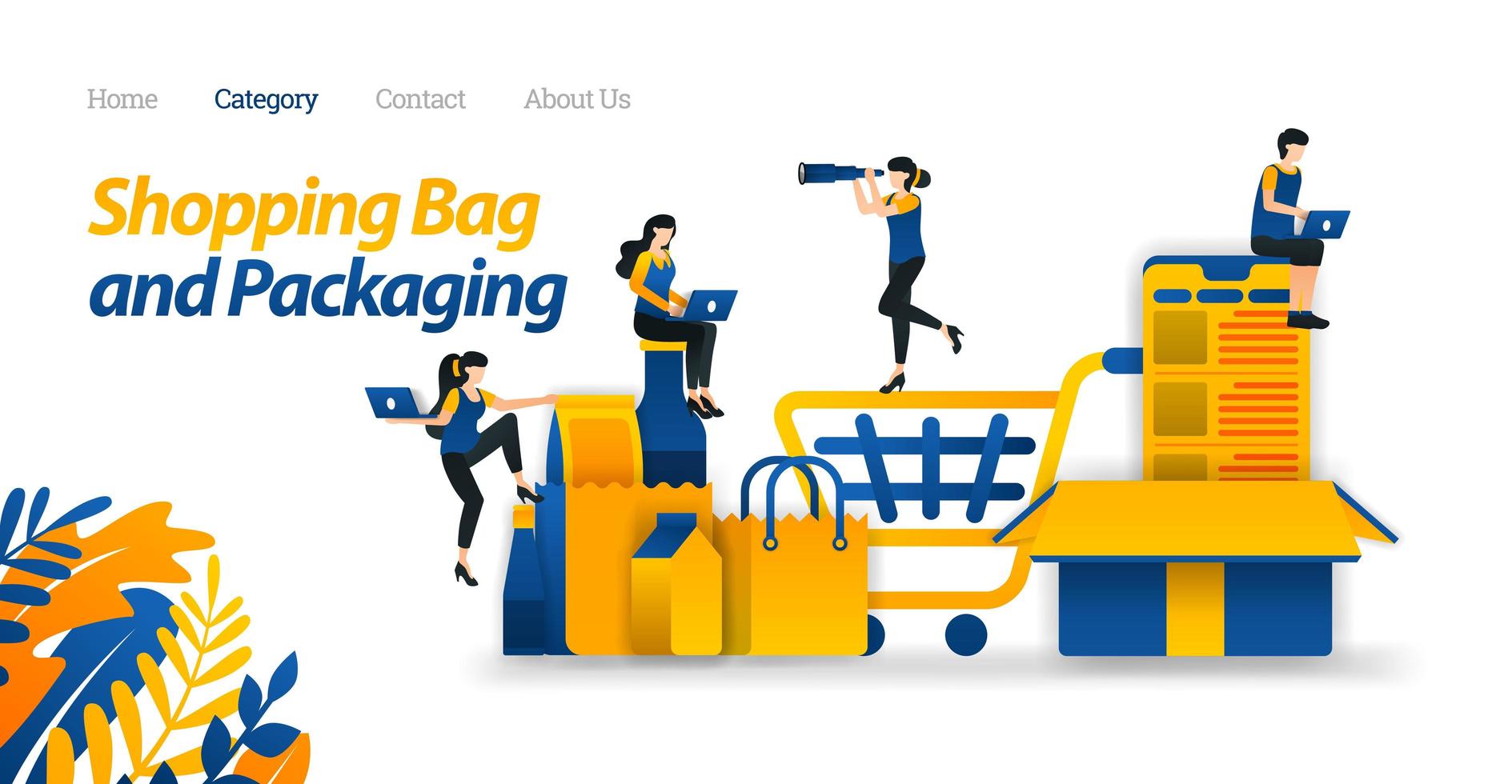 Shopping Cart to Transport Goods in Online Stores and Various Packaging Design Models. Vector Illustration, Flat Icon Style Suitable for Web Landing Page, Banner, Flyer, Sticker, Wallpaper, Card, UI