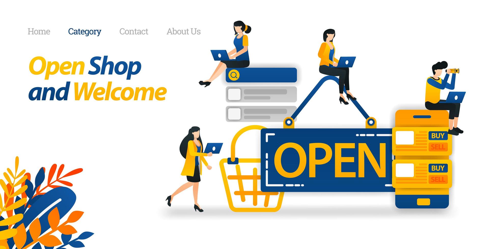 Open Sign Displayed on the Store Front. Mobile E-commerce Icon for Business and Technology. Flat Icon Style Suitable for Web Landing Page, Banner, Flyer, Sticker, Wallpaper, Background, Card, Poster vector