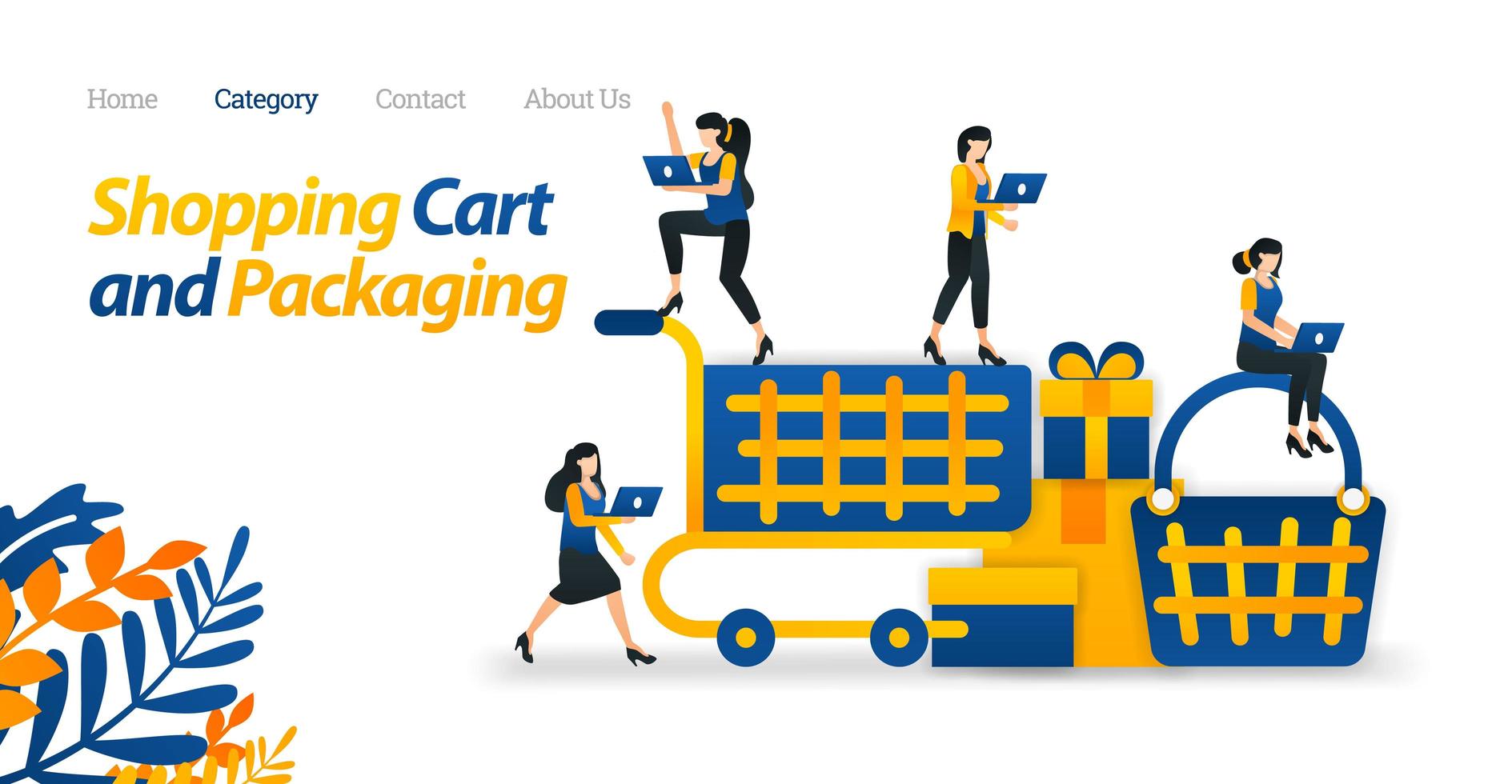 diseño de carritos de compras para web y comercio electrónico. use carros y canastas para comprar. ilustración vectorial. estilo de icono plano adecuado para página de destino web, banner, volante, pegatina, papel tapiz, fondo vector