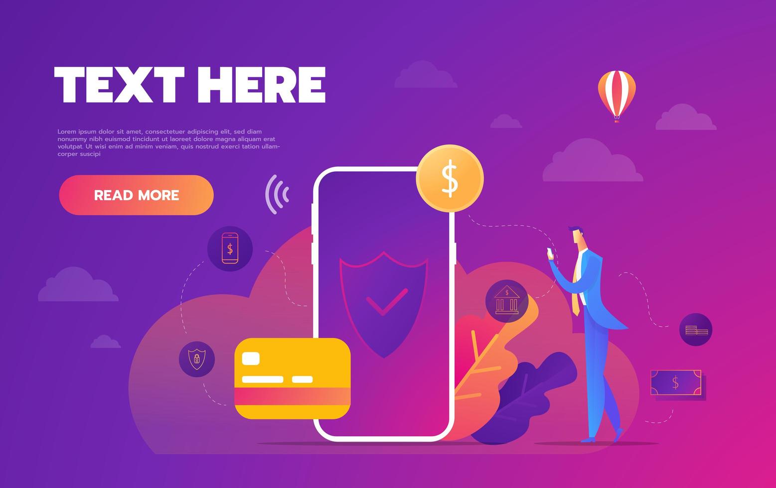 Money transaction around world, business, mobile banking and mobile payment. Vector illustration