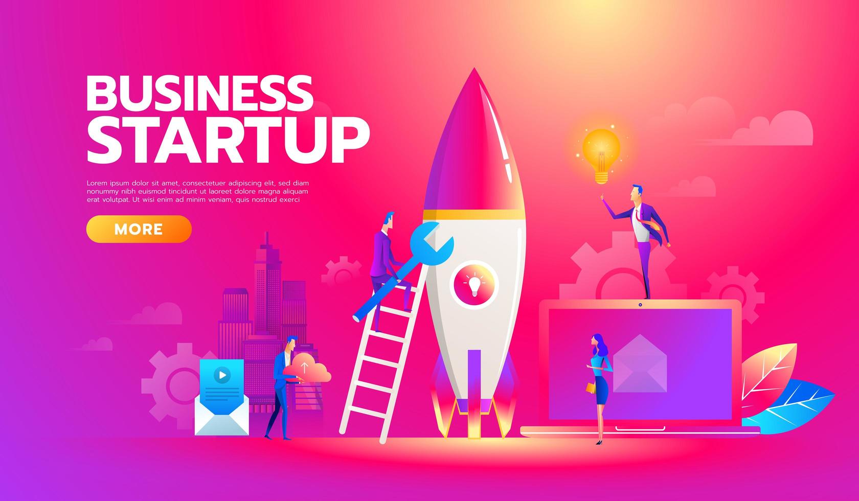 New startup project business plan, development of investment search. Successful Business team working on launch of startup new project with ideas vector