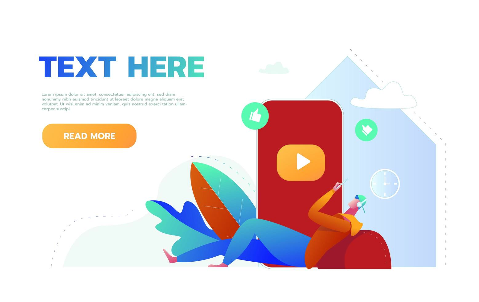 Mobile Music Application Website Landing Page. Young Man Listening to Music and Active Lifestyle, Male Character Spends Time with Music App vector