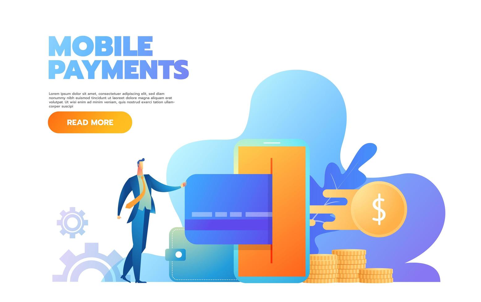 Online Card Payment Concept Landing Page. Easy Payments Banner with Flat People Characters Website Template. Vector illustration