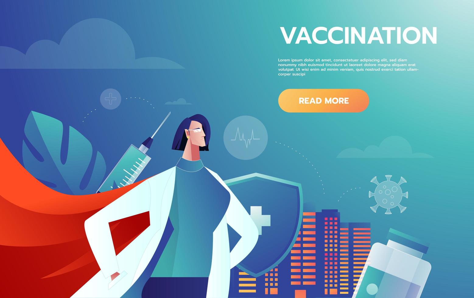 Héroes médicos líder luchando contra los síntomas del coronavirus. ilustraciones vectoriales de doctor hero. médicos que luchan contra los síntomas del covid-19 con la vacuna antivirus. vector