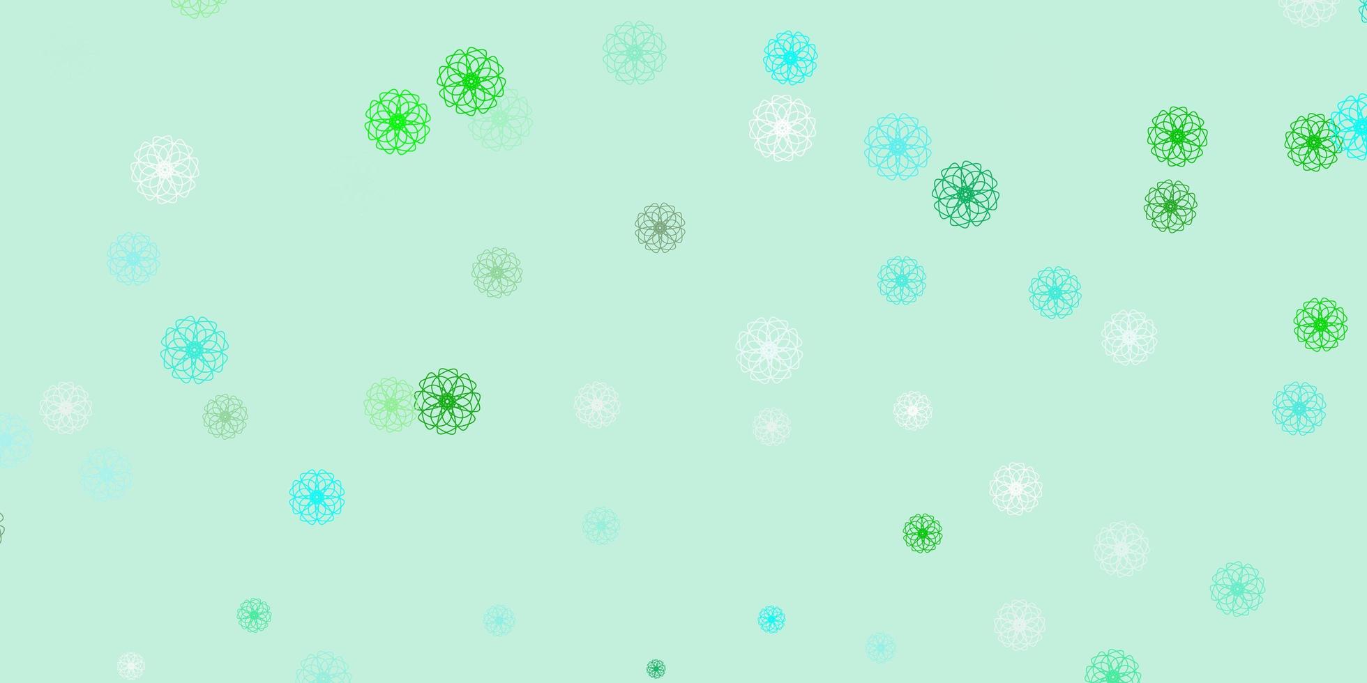 textura de doodle de vector azul claro, verde con flores.