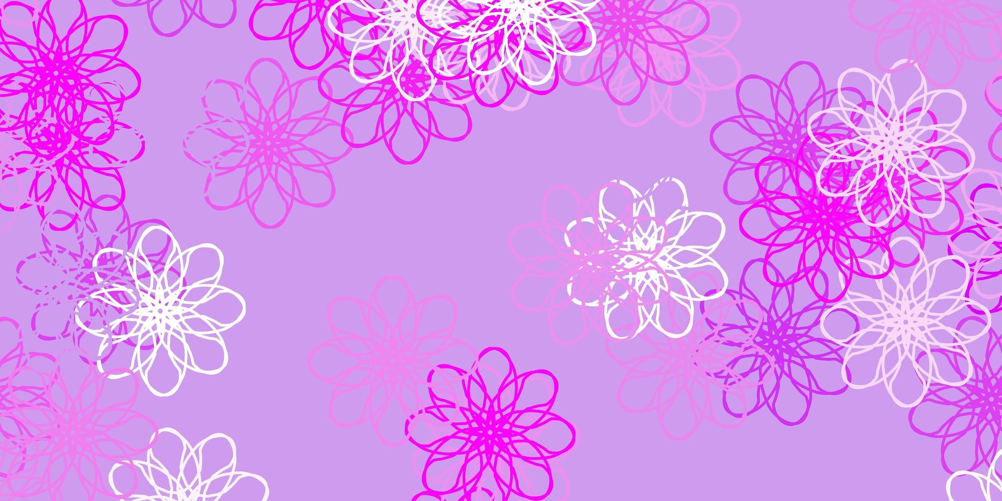 patrón de doodle de vector púrpura claro con flores.