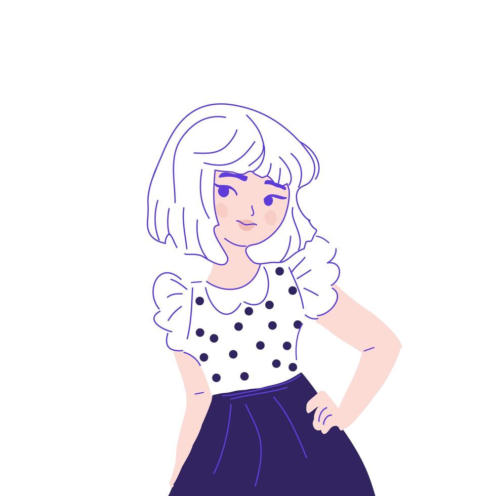 Beautiful young line art woman looking handsome in stylish clothes isolated vector