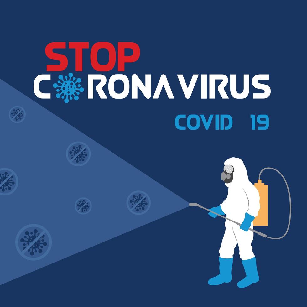 Personal protection equipment getting rid of coronavirus germs by spraying disinfectant vector