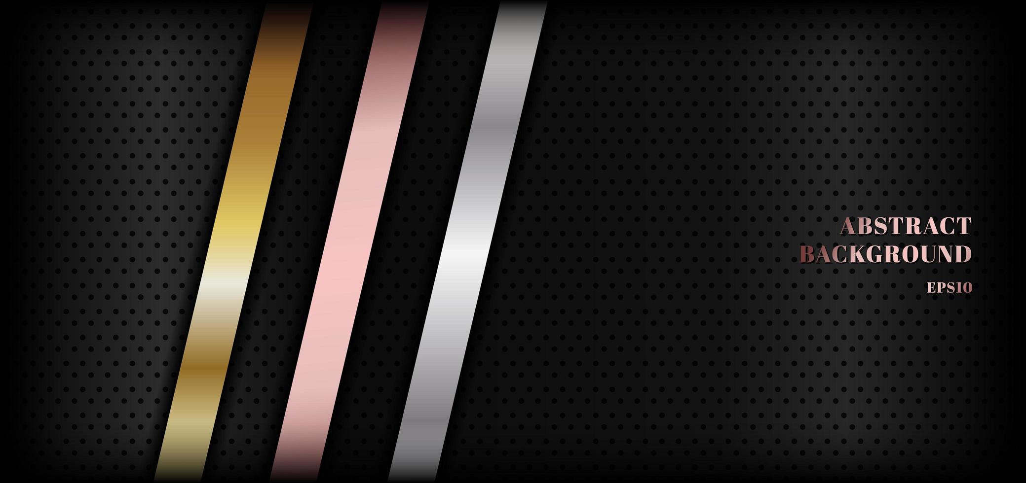 Abstract shiny metallic golden, pink gold, silver stripe diagonal on black premium background vector