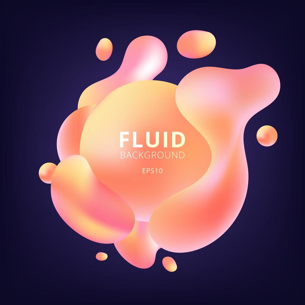 Abstract 3D fluid yellow and pink gradient color bubbles shapes on dark blue background. vector