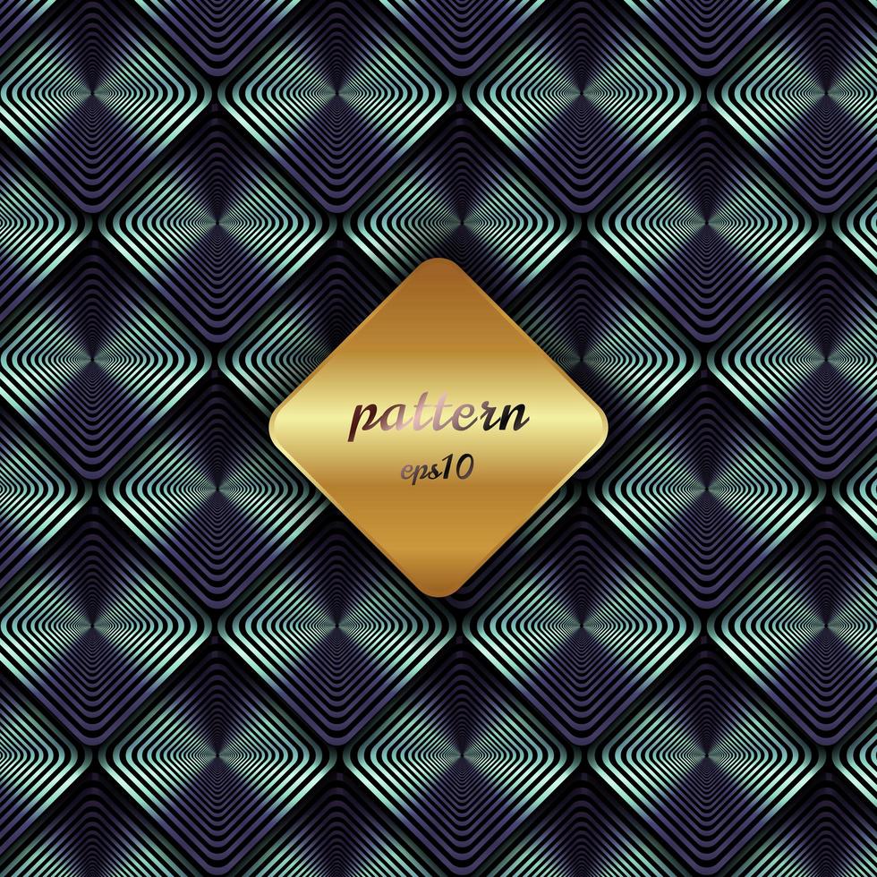 Abstract metallic geometric blue square pattern with shadow and golden background label. vector