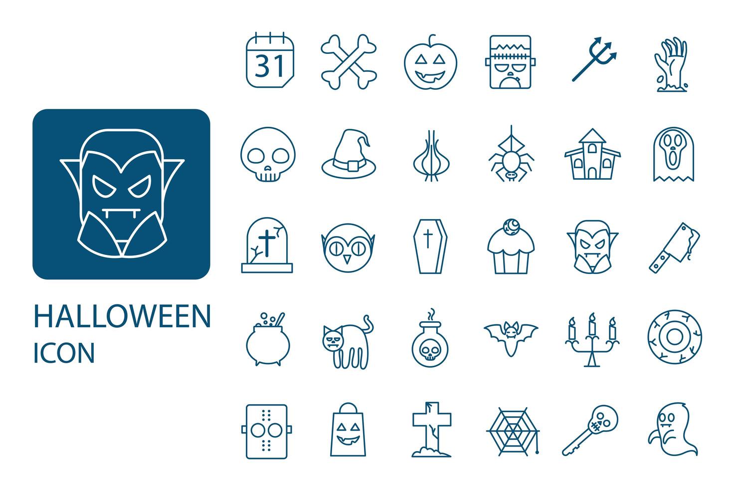 conjunto de iconos de línea fina de halloween. colección de símbolos de fiesta, vector