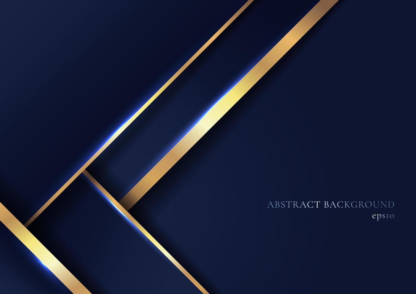 Abstract elegant blue geometric overlap layers with stripe golden lines and lighting on dark blue background. vector