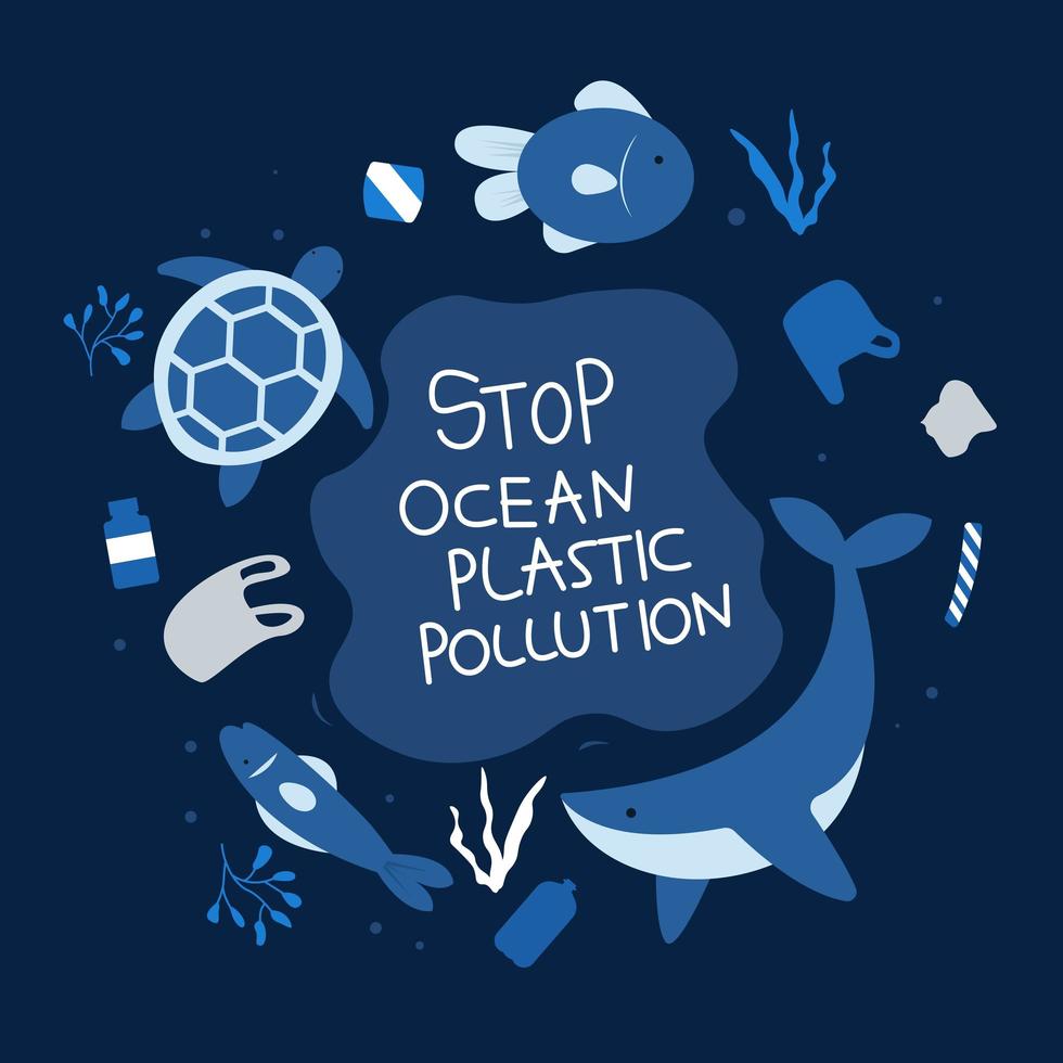 Stop ocean plastic pollution poster vector