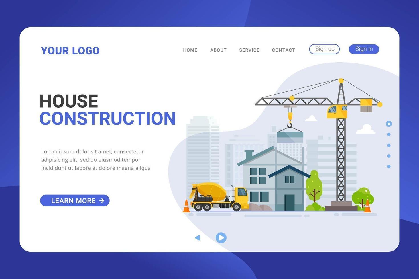 Landing page template house construction vector