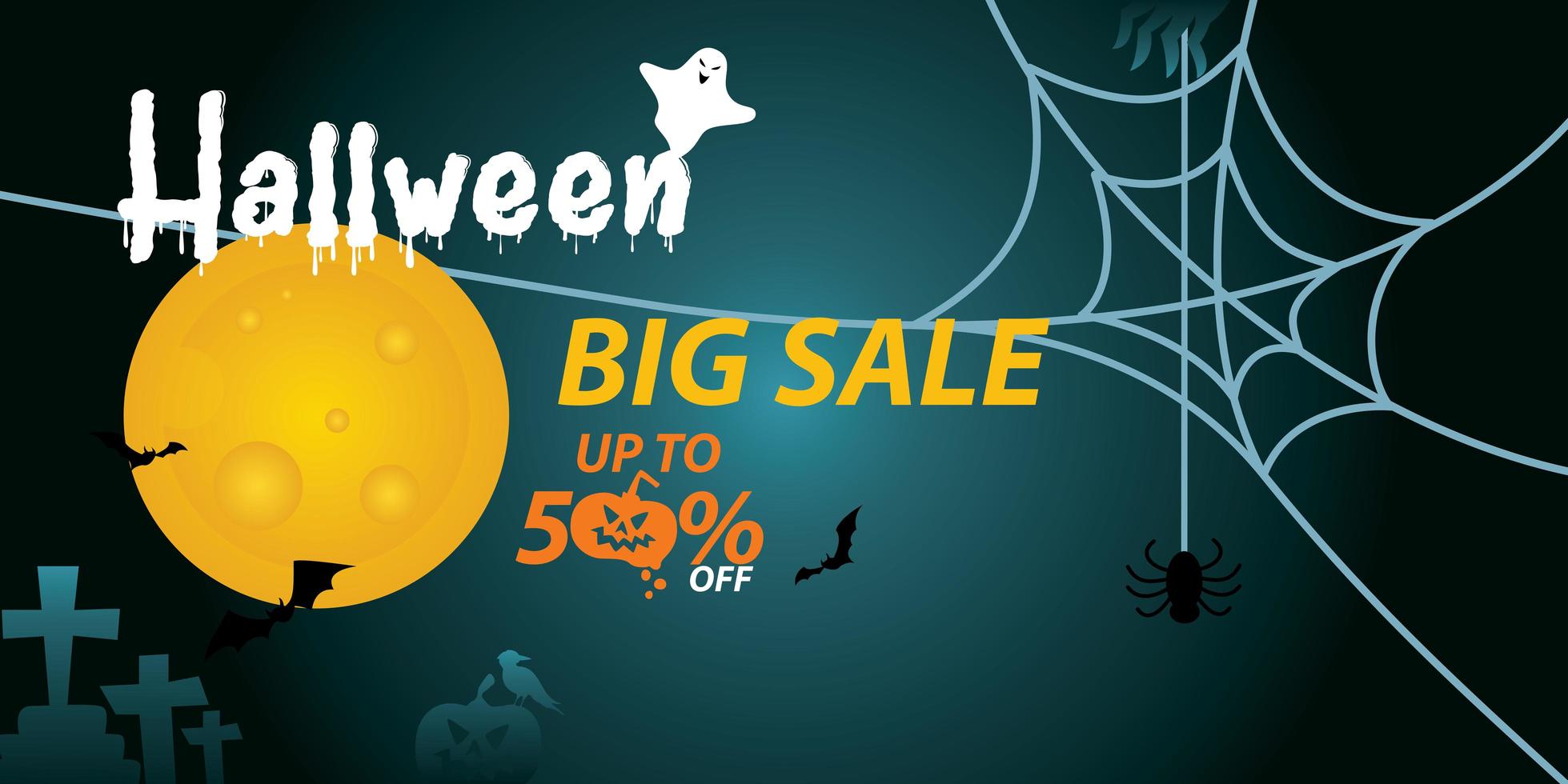 Sale and 50 percent discount Banner for Halloween. vector