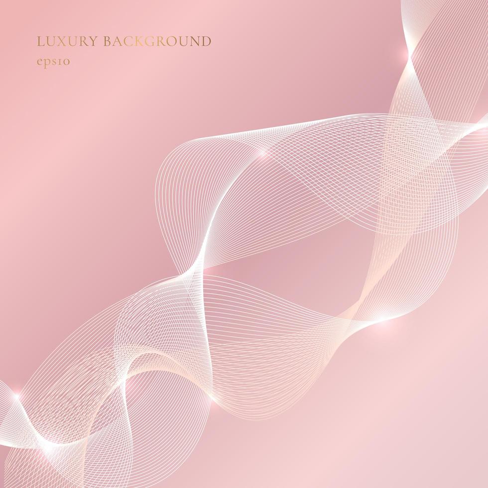 Abstract wavy fluid lines with lighting on pink gold background. vector