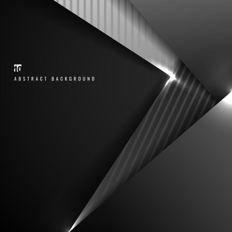 Abstract black and gray geometric triangle overlapping dimension layer 3D paper on dark background. vector