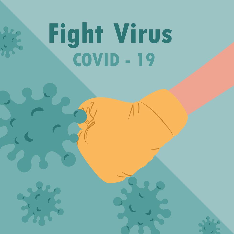 mano con un guante de boxeo que lucha contra el virus covid-19. vector