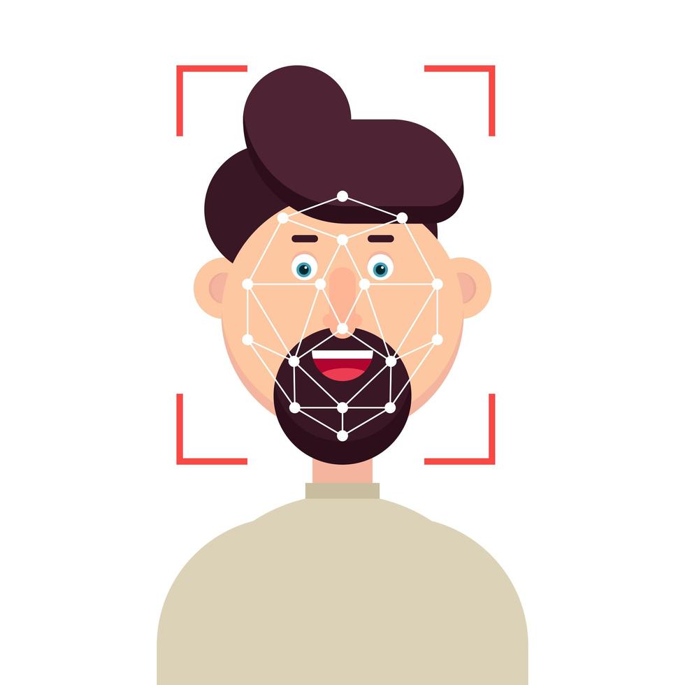 Ilustración de vector de reconocimiento de identificación facial