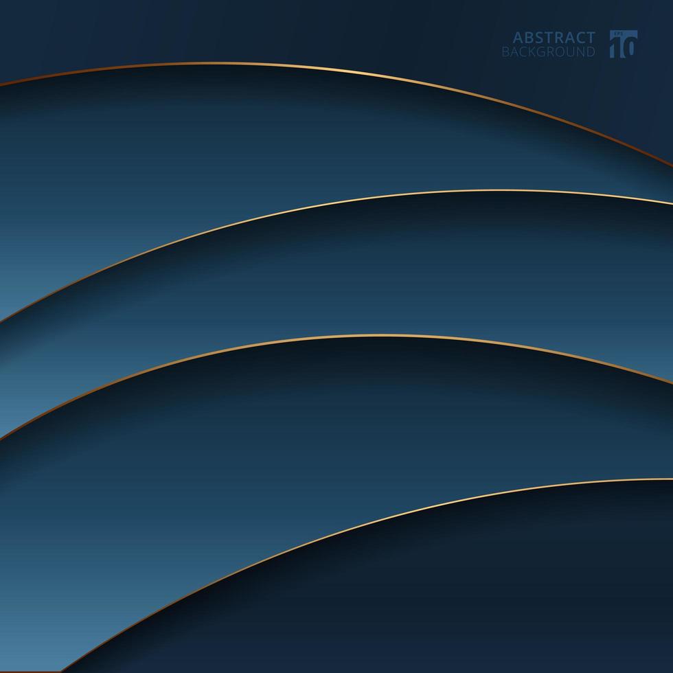 Abstract gold curve stripes line layers on dark blue gradient background. vector