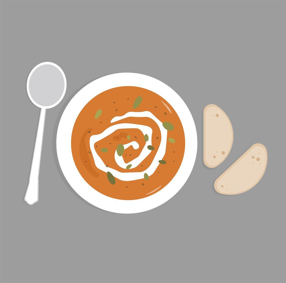 sopa de calabaza plana vector