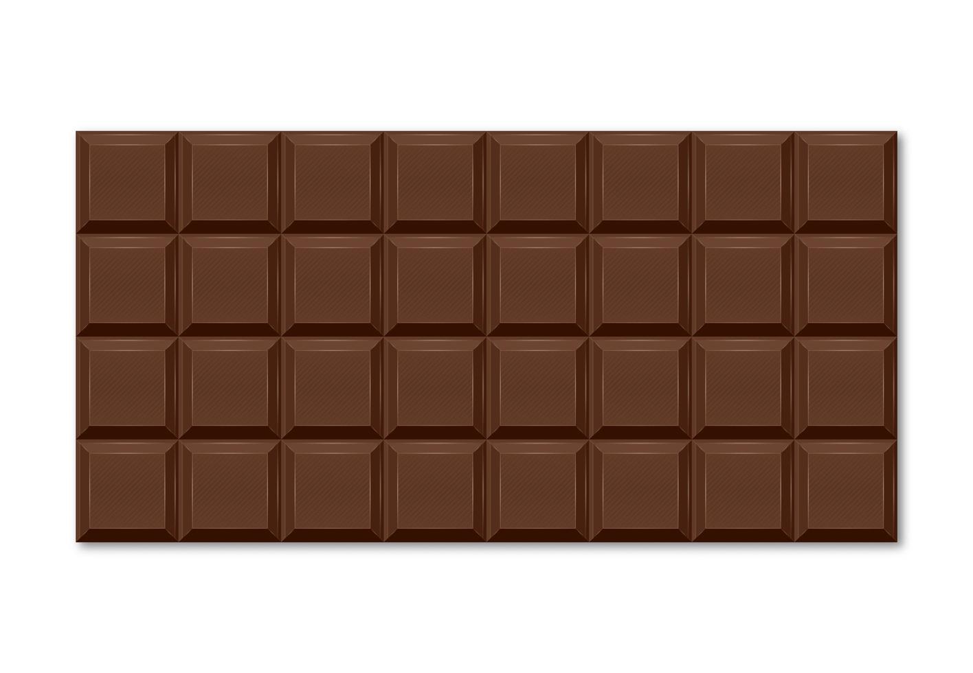 Realistic illustration of brown chocolate bar with rectangular slices. vector