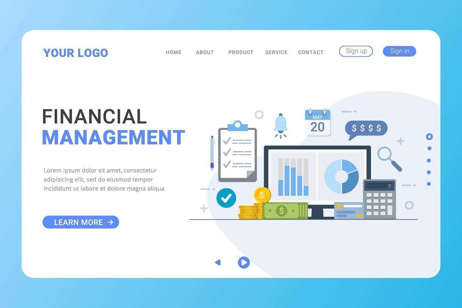 Landing page template financial management design concept vector