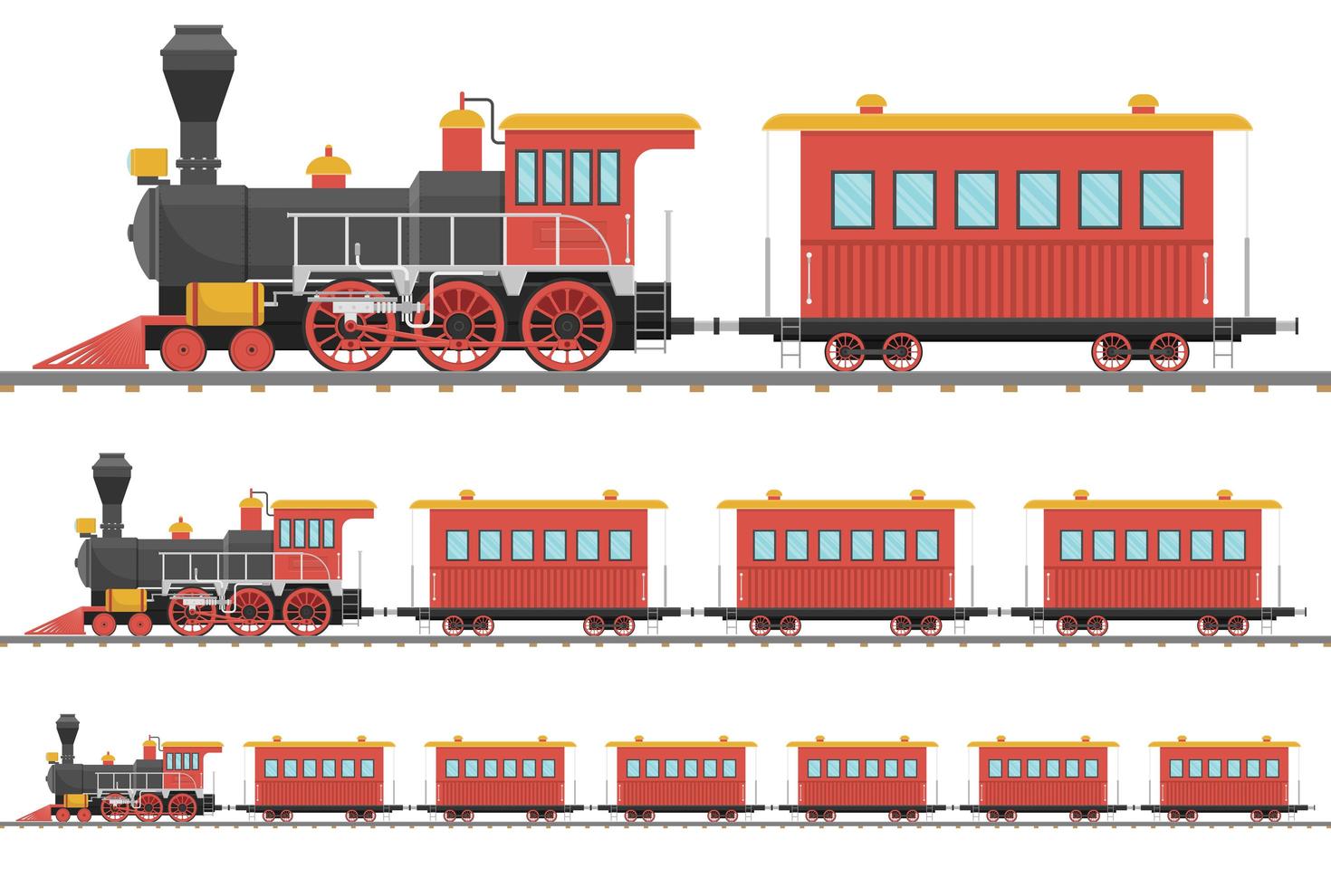 Vintage steam locomotive and wagon on railroad vector