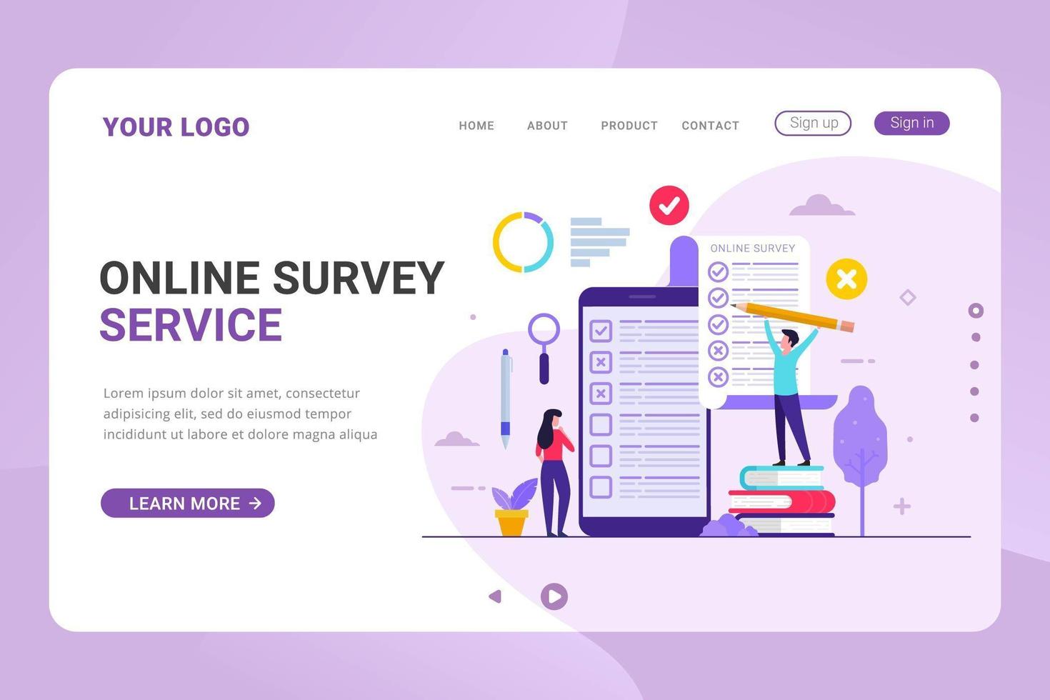 Landing page template online survey and polling service vector illustration