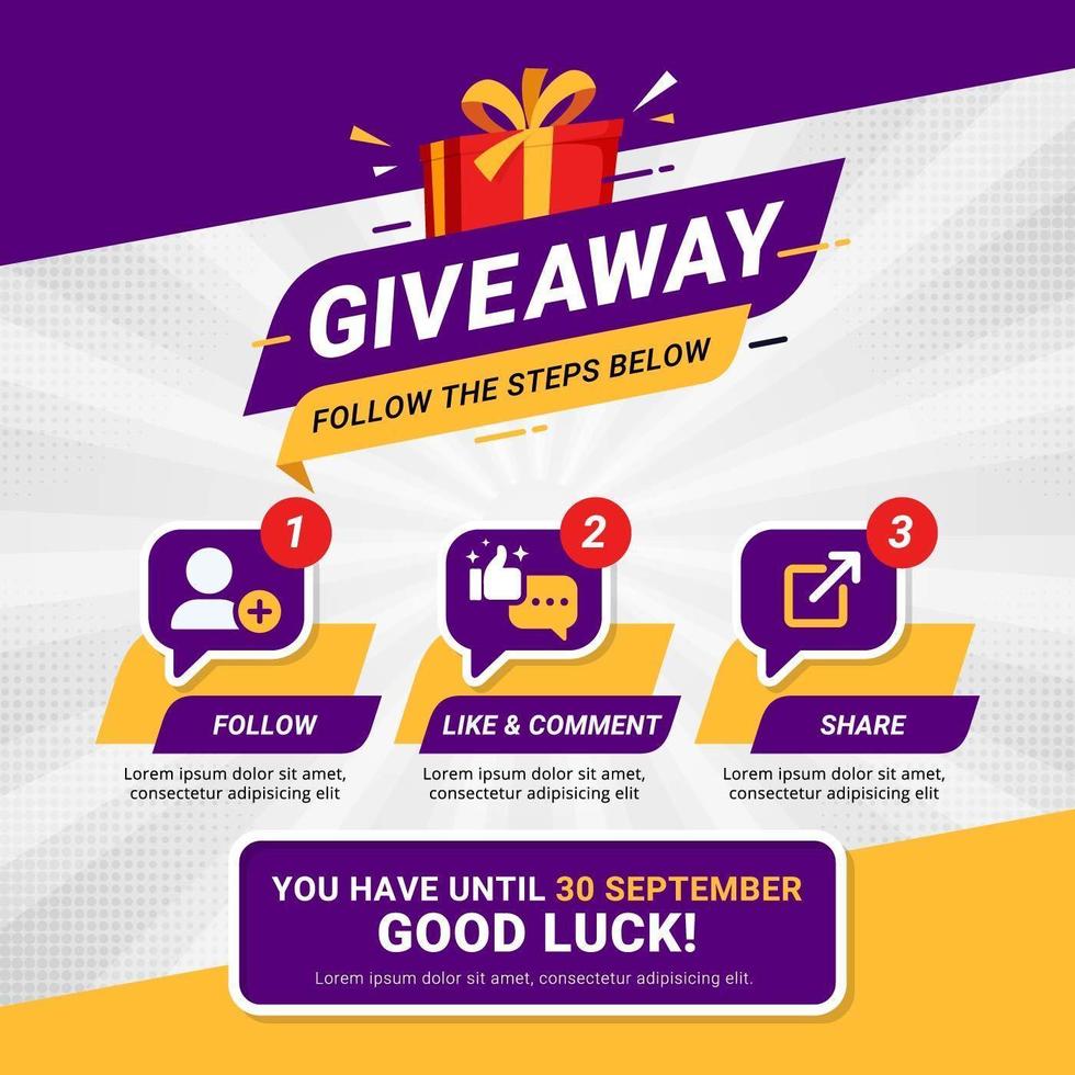 Giveaway steps for social media contest design concept vector