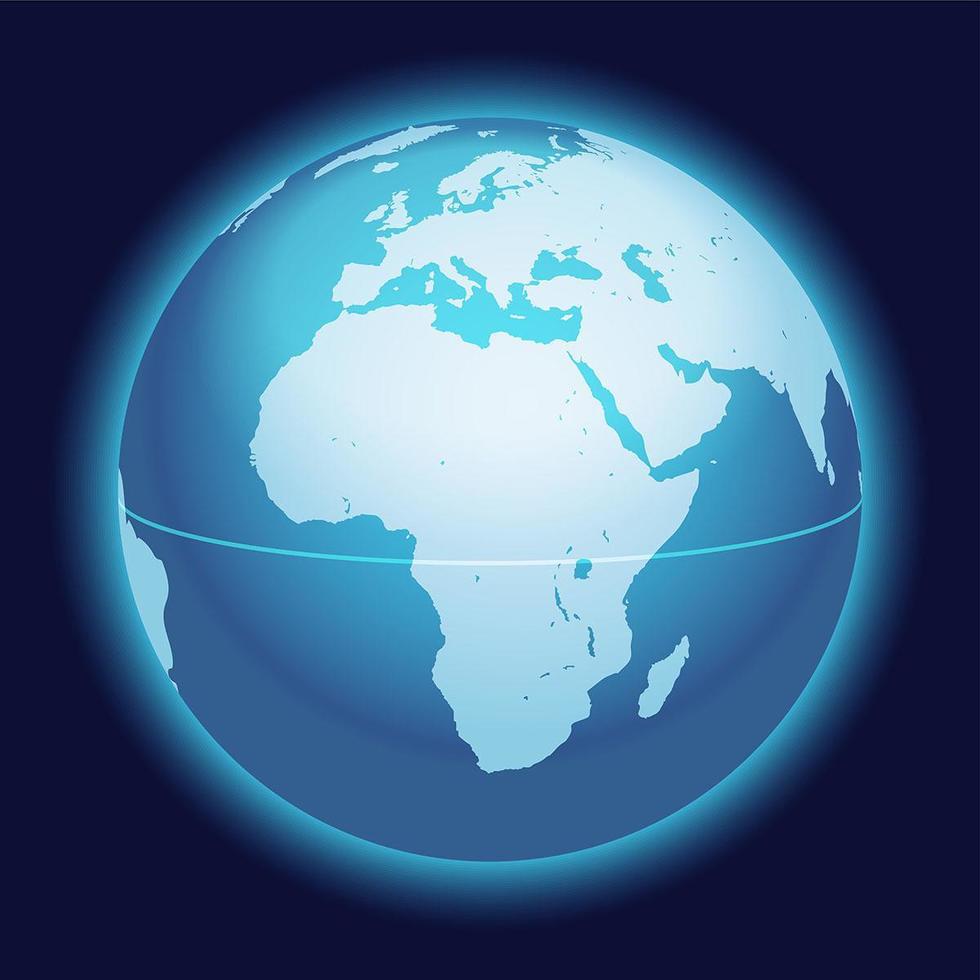 World Globe Map. Africa, Mediterranean Sea, Arabian Peninsula Centered Map. Blue Planet Sphere Icon Isolated On A Dark Background. vector