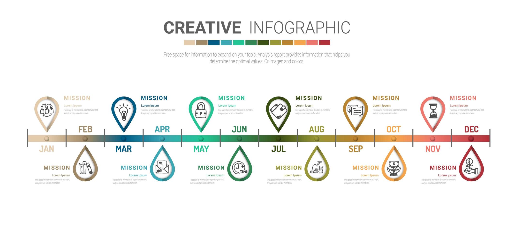 Presentation, Business infographics template for 12 months, 1 year. vector