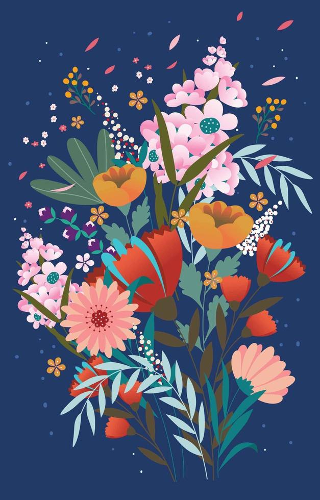 hermosas flores de primavera con color azul vector