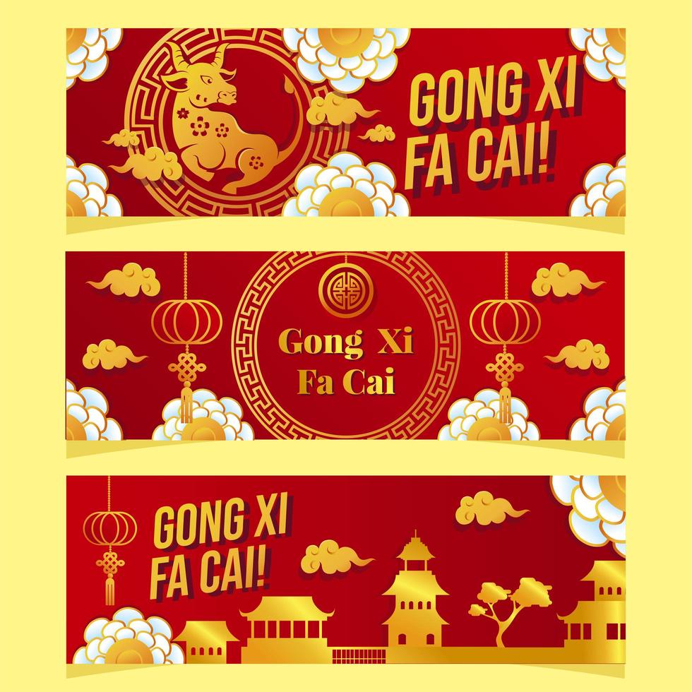 Elegant Gold Ox Chinese New Year Concept Banner vector