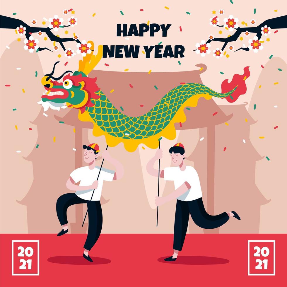 New Year Dragon Dance vector