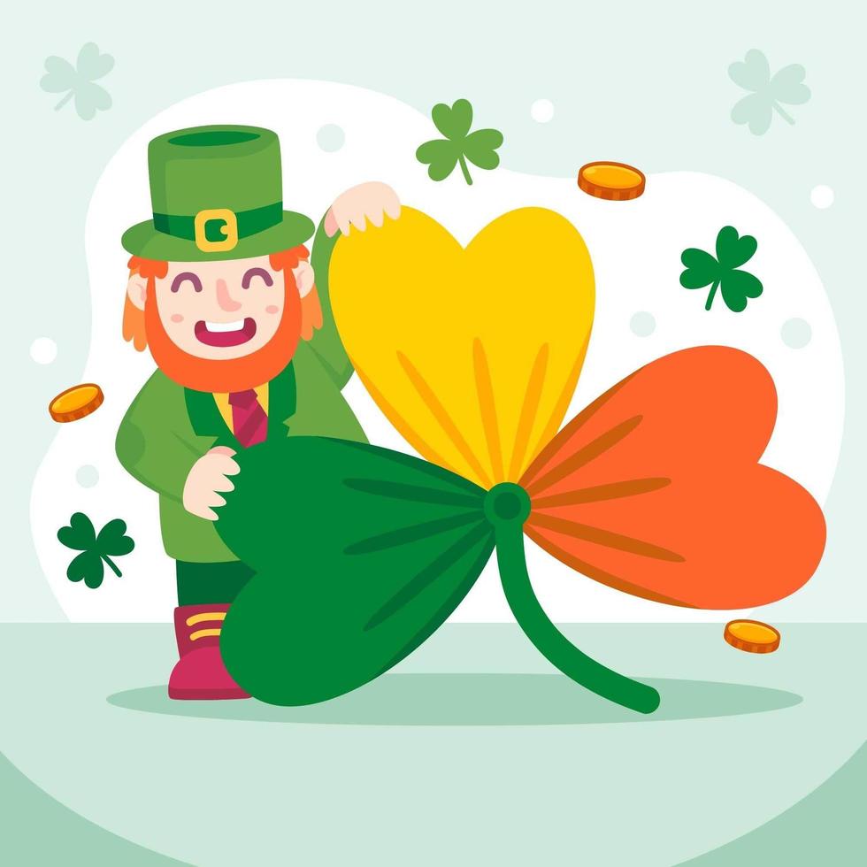 Big colourfull clover and Leprechaun cartoon vector