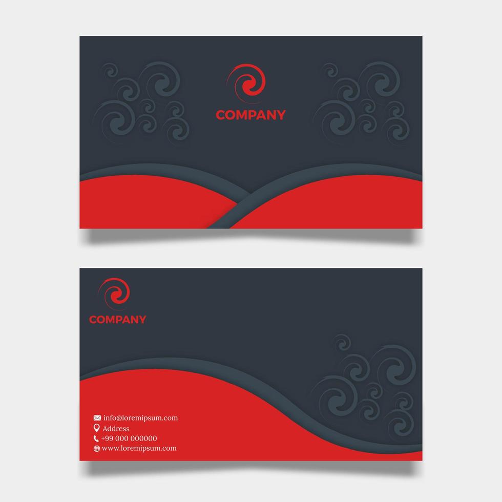 Red and black circular shape business card vector