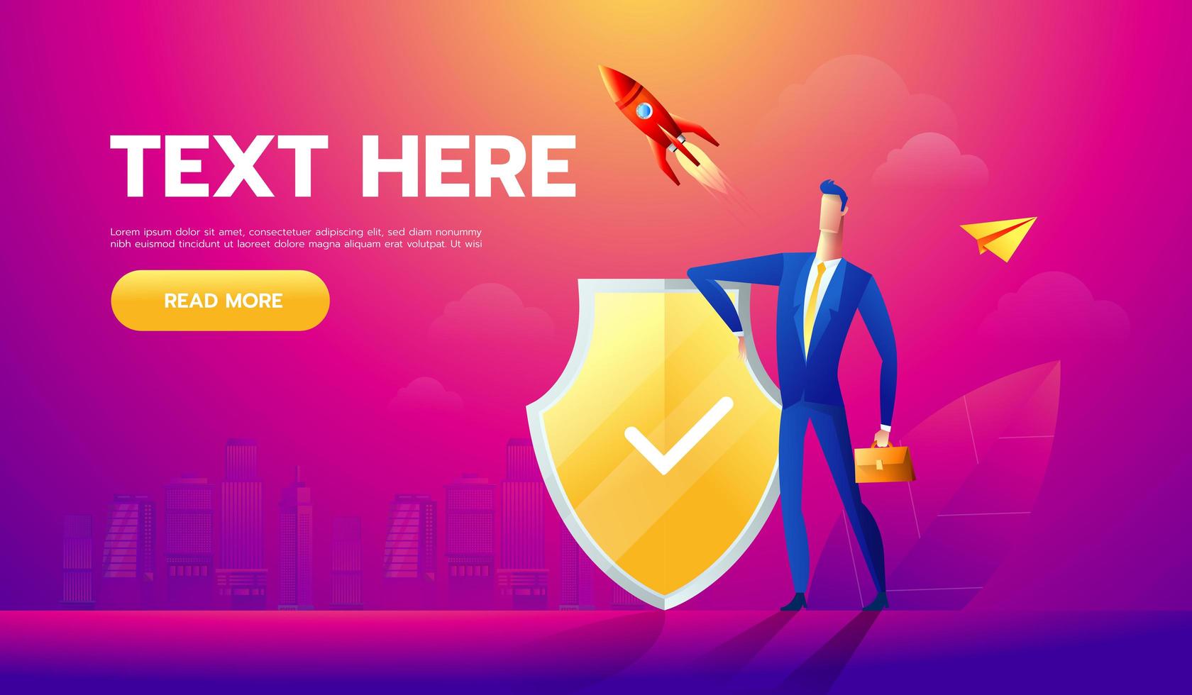 Businessman Protecting business With Shield. Business Concept Cartoon Illustration vector