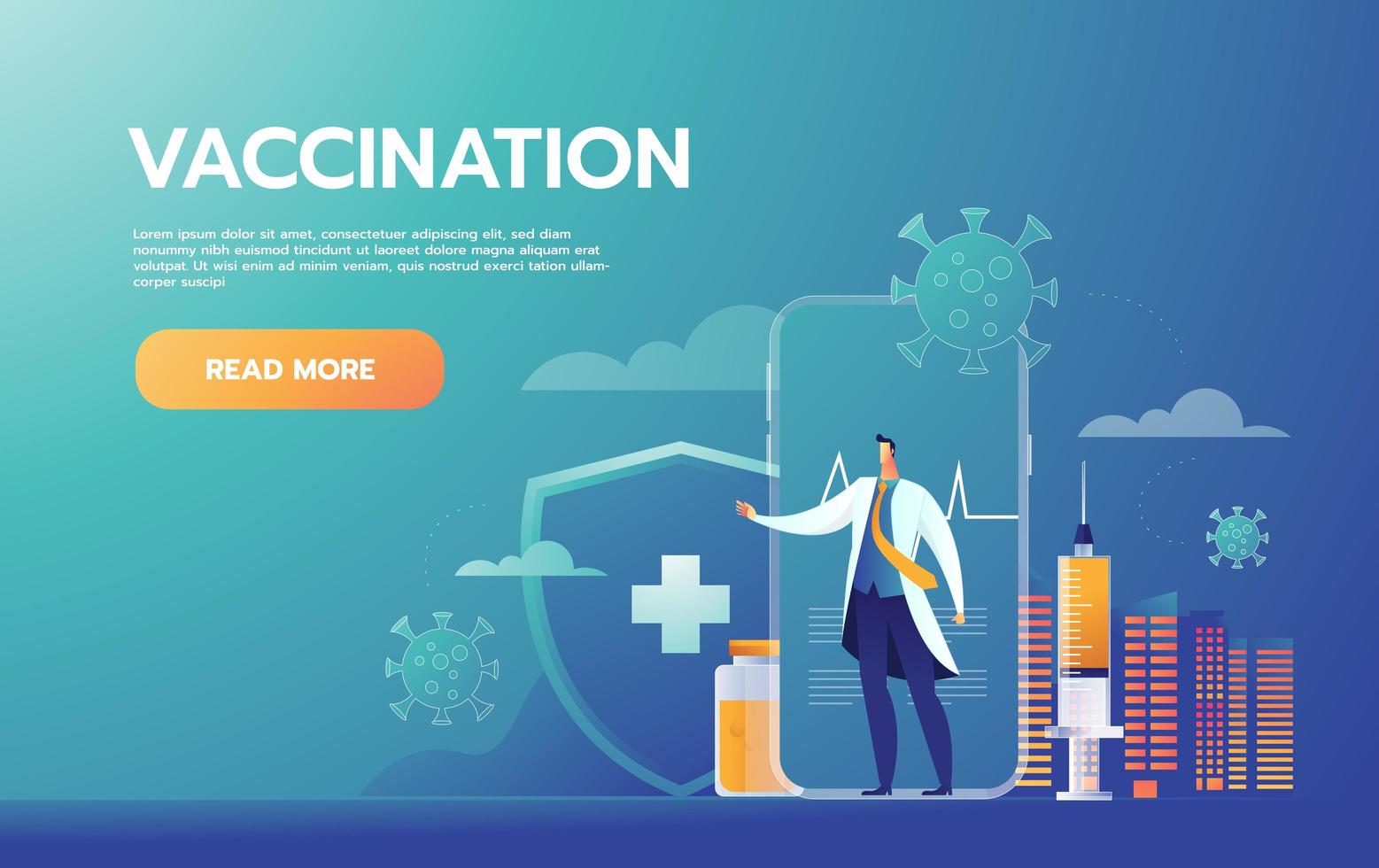 Vaccination concept. Immunization campaign. Vaccine shot. Medical treatment. Flat vector illustration