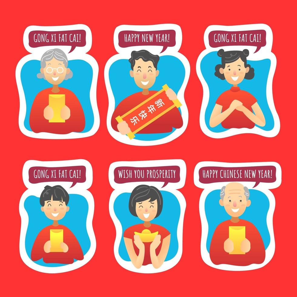 Chinese New Year Stickers with Family Character vector