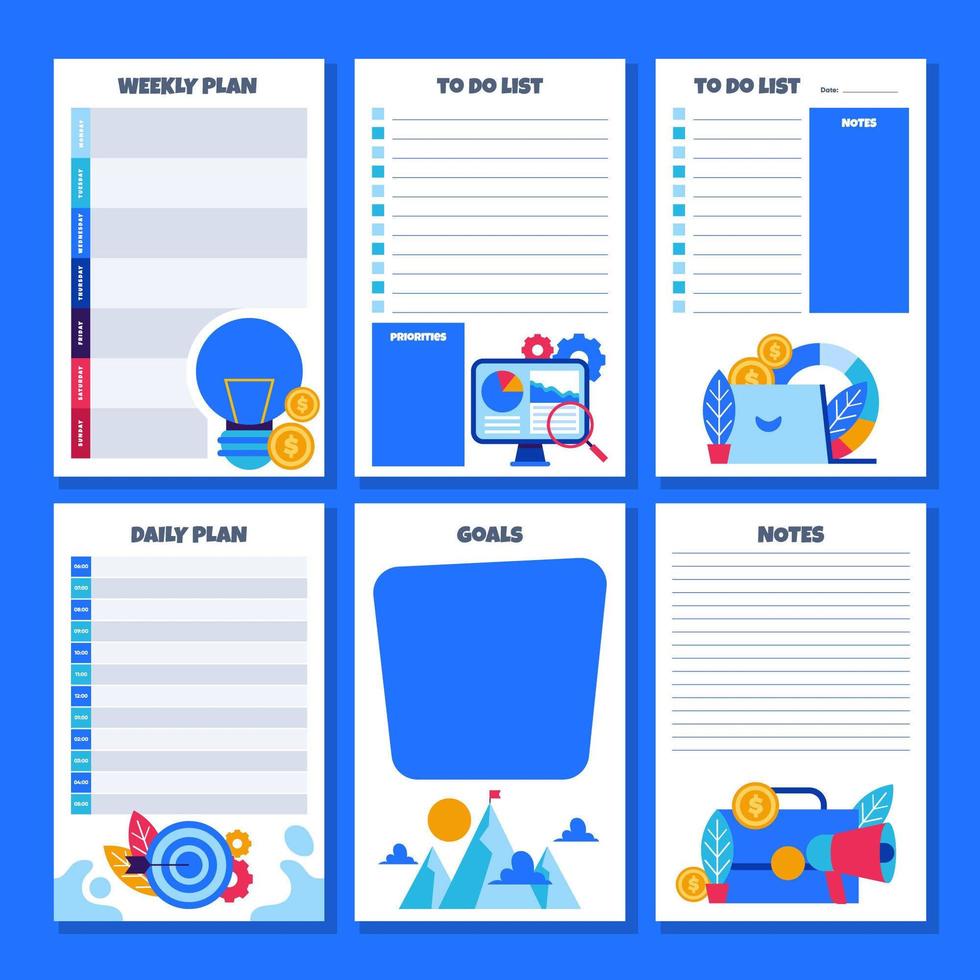 diario para escribir planes enumerar notas y metas vector