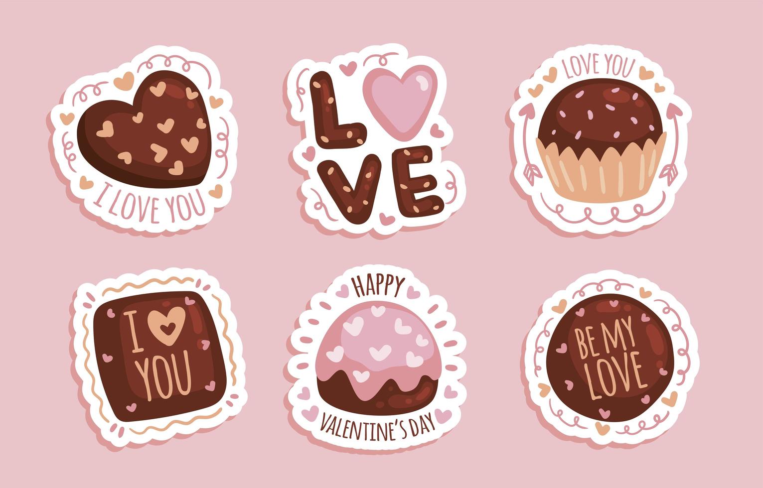 Hand Drawn Chocolate Valentine Stickers vector