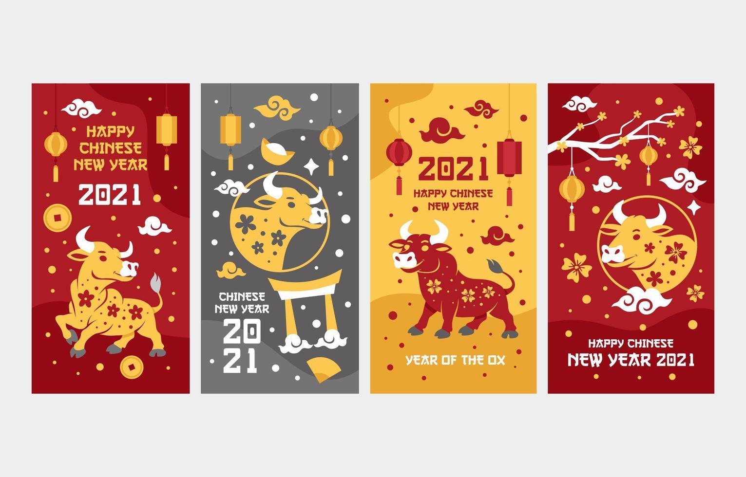 Golden Ox Chinese New Year Greeting Cards vector
