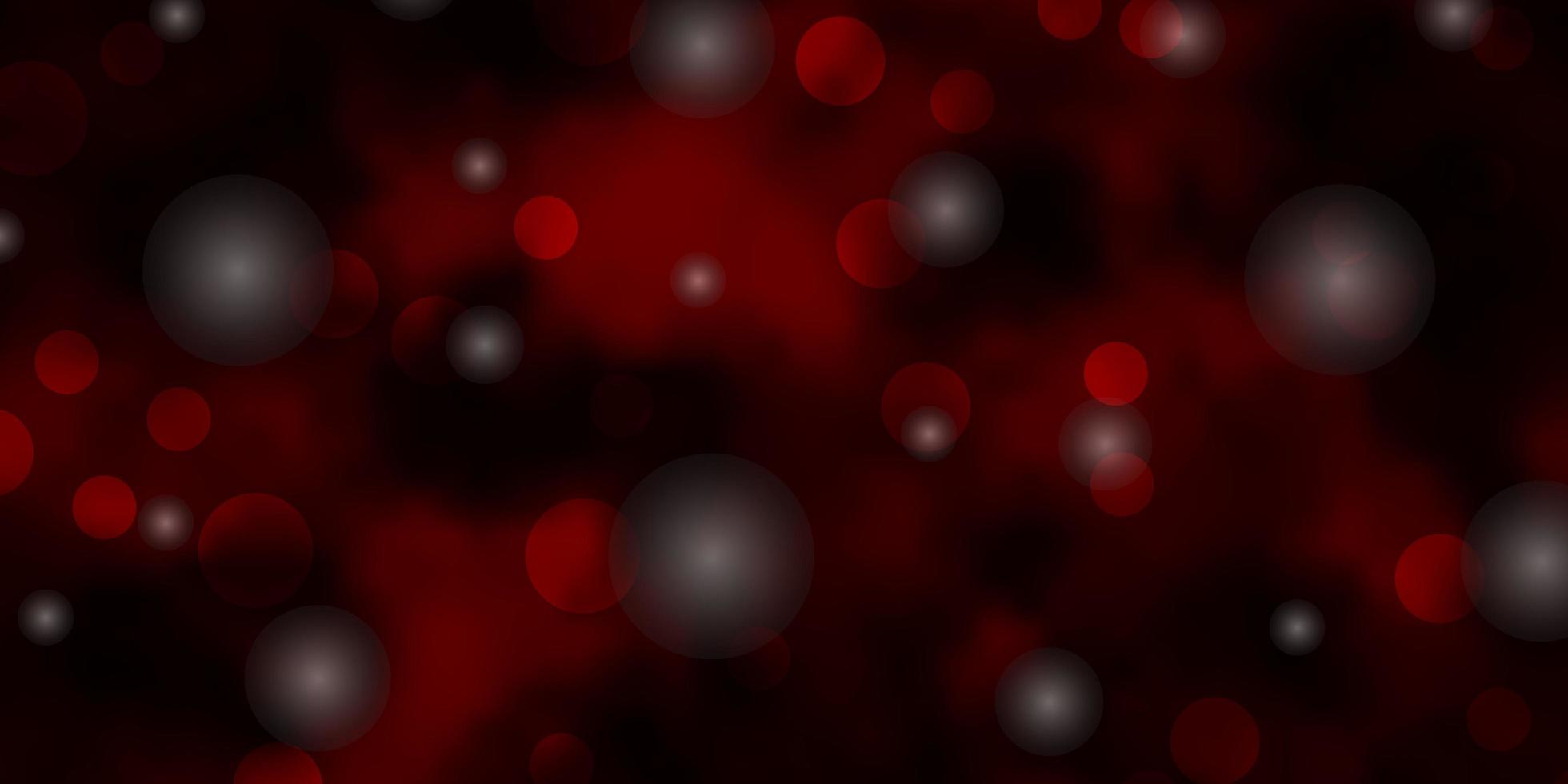 Dark Red vector background with circles, stars.