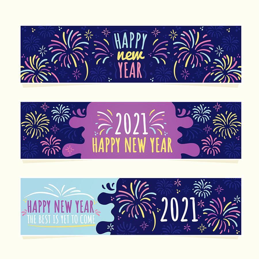 Banners de año nuevo con fuegos artificiales. vector