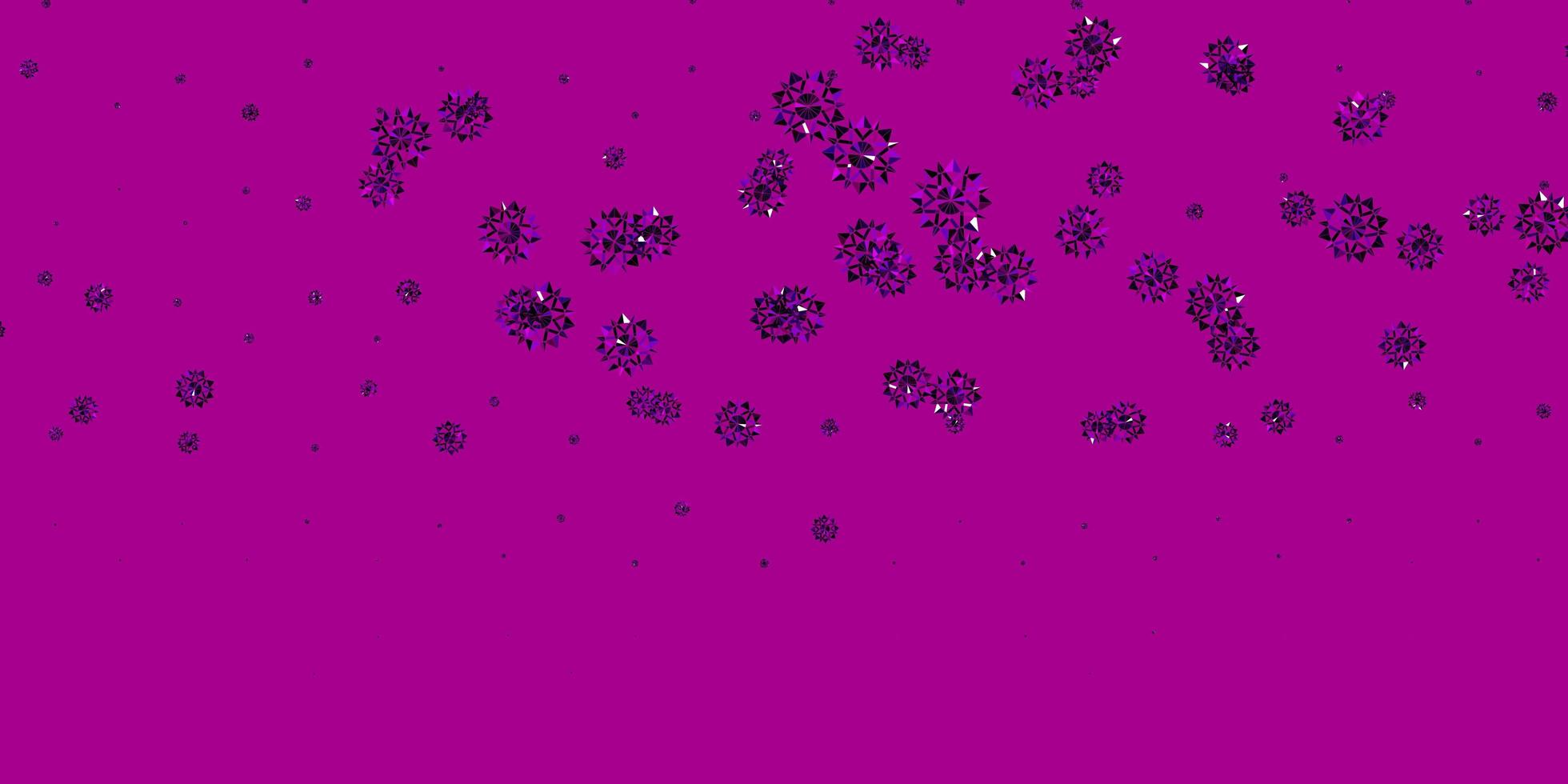 Fondo de vector violeta claro con copos de nieve de Navidad.