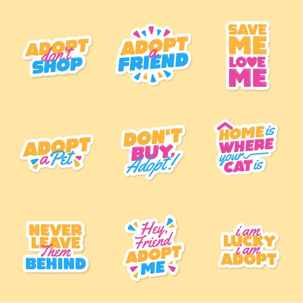 Animal Adoption Concept Sticker Set vector