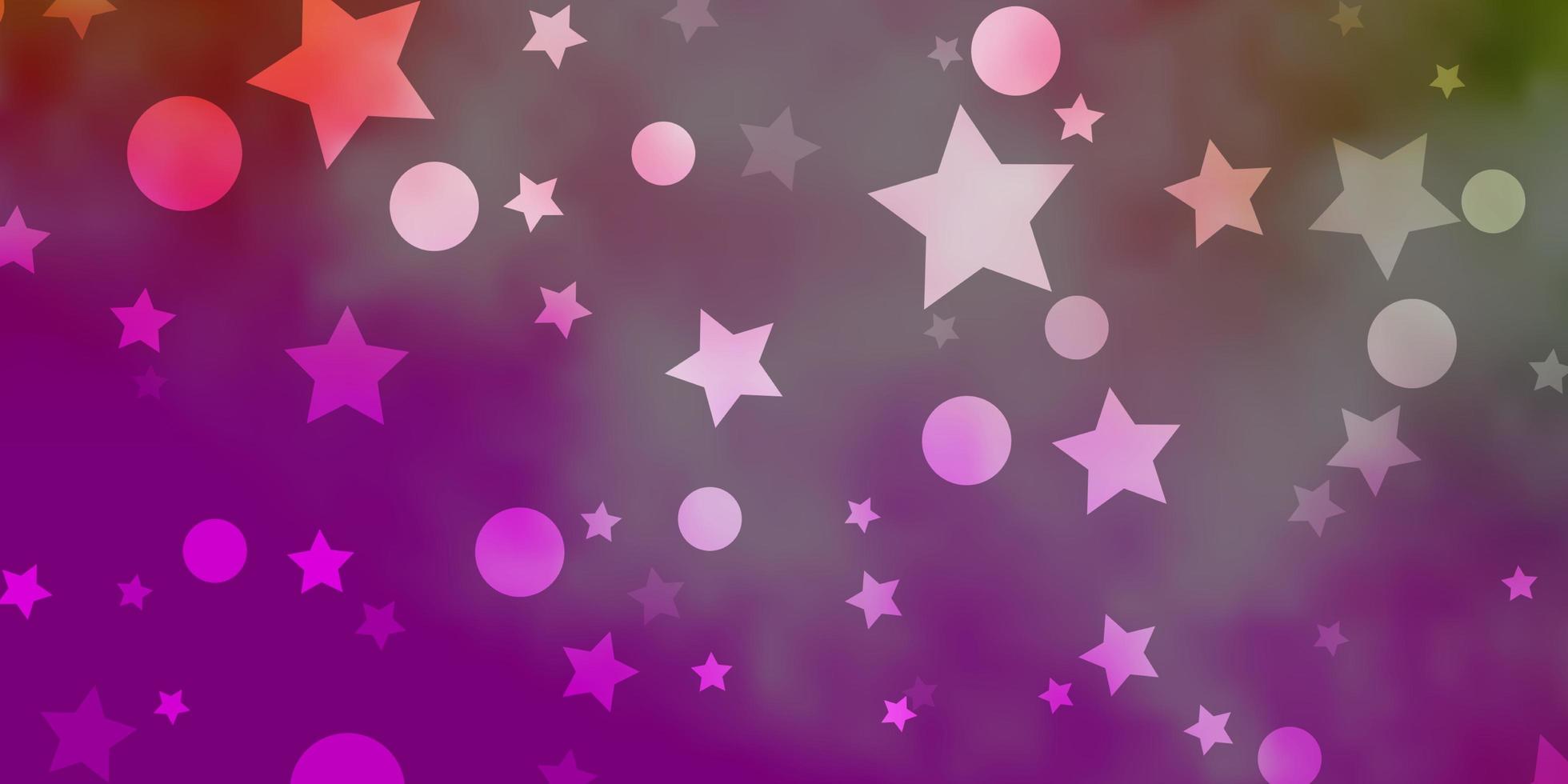 Light Pink, Green vector background with circles, stars.
