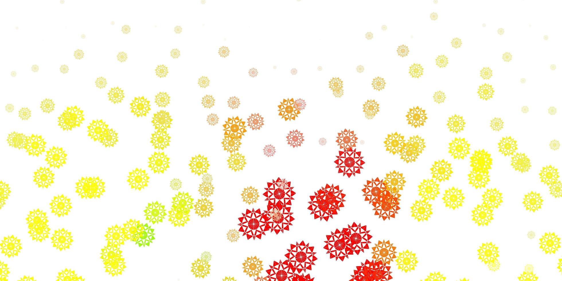 textura de vector rojo, amarillo claro con copos de nieve brillantes.